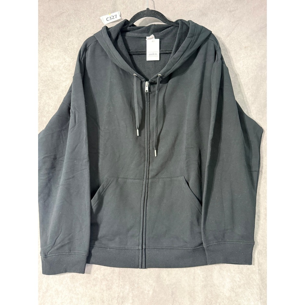Auden Womens Black Full Zip Hoodie Sweatshirt Solid Drawstring Pockets New